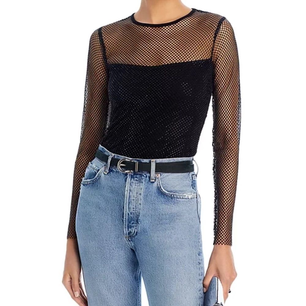 NWT Aqua Black Rhinestone Long Sleeve Top - Large